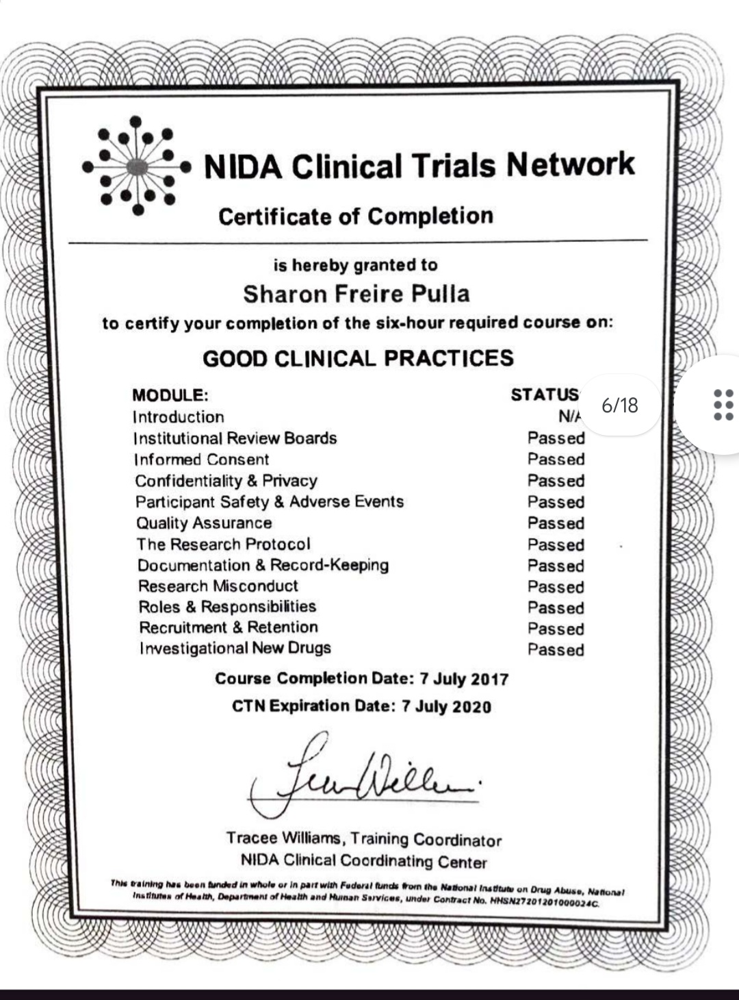 Certificado - Buenas Prácticas Clínicas (USA)